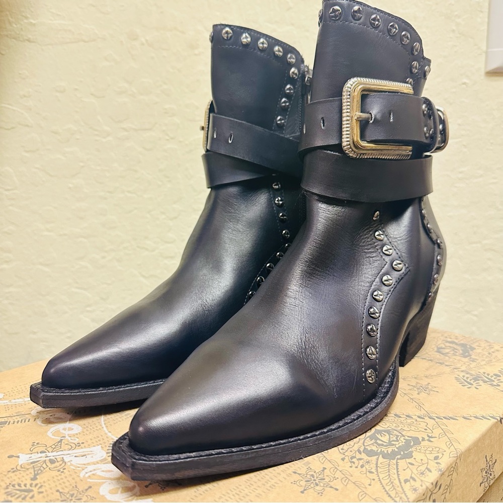 Free People Black Ankle Boots with Silver Studs